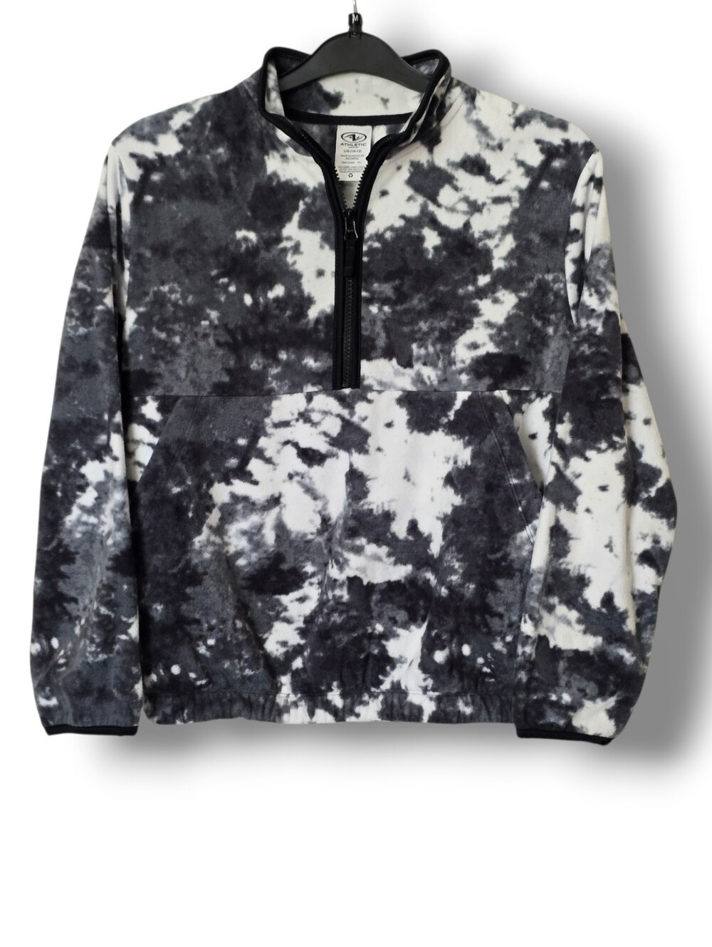 Athletic Works Kids Black and White Quarter Zip Plush Jacket - Size Large